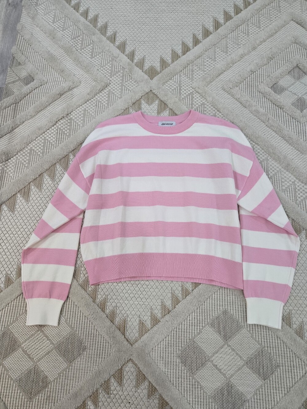 Womens Pink & White Stripe Sweater